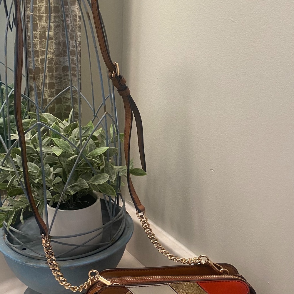 Michael Kors Adele Patchwork Orange And Gold Cros… - image 3